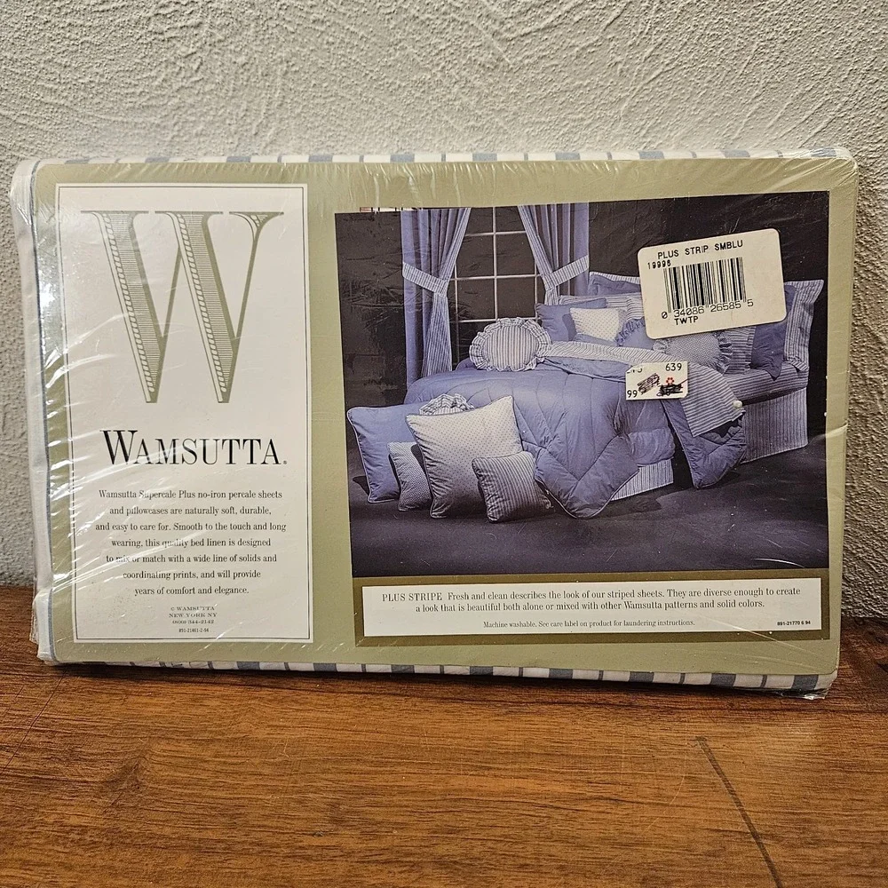 Wamsutta Supercale‎ Plus Stripe Smoke Twin Flat Sheet New White Gray Stripes
